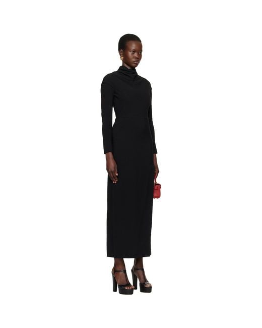Versace Black Cady Draped-Neck Slit Maxi Dress