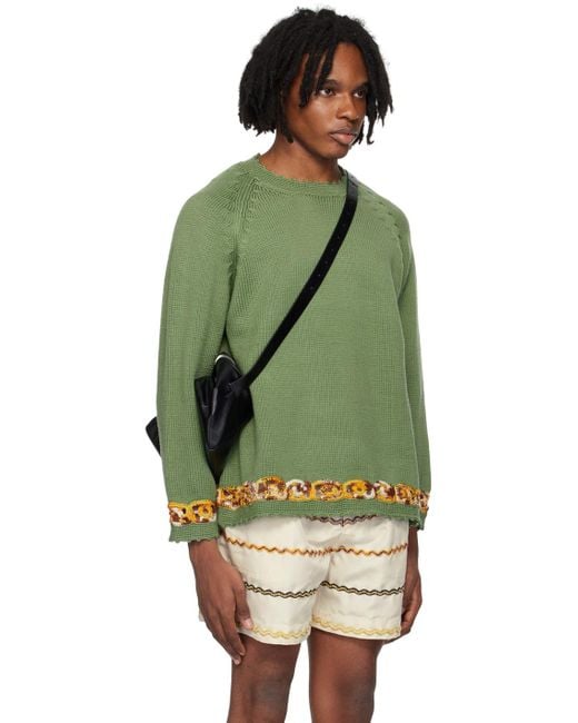Bode Green Daisy Garland Sweater for men