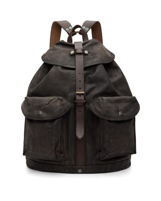 RRL Black Leather Rucksack Backpack for men