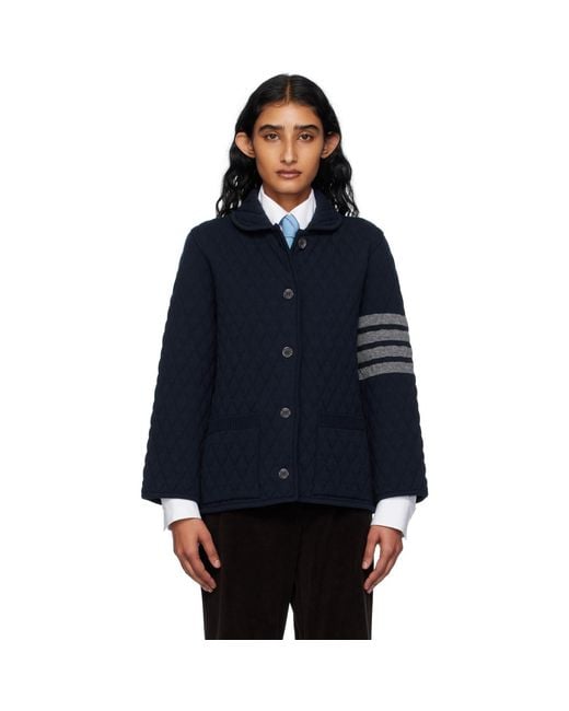 Thom Browne Blue Quilted Knit Merino Wool 4-Bar Work Jacket