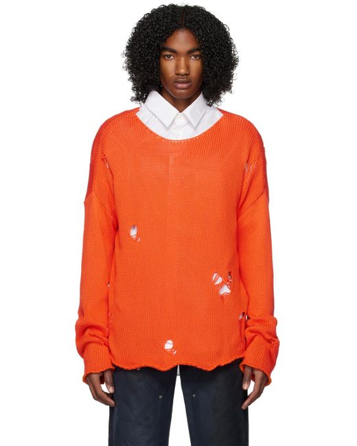 424 Orange Distressed Sweater for men