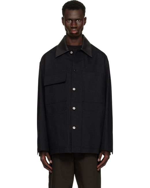 メンズ Jil Sander ブラック レザーカラー デニムジャケット Black