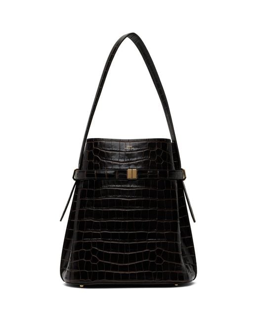 Totême  Black Belted Croco-Embossed Bucket Bag