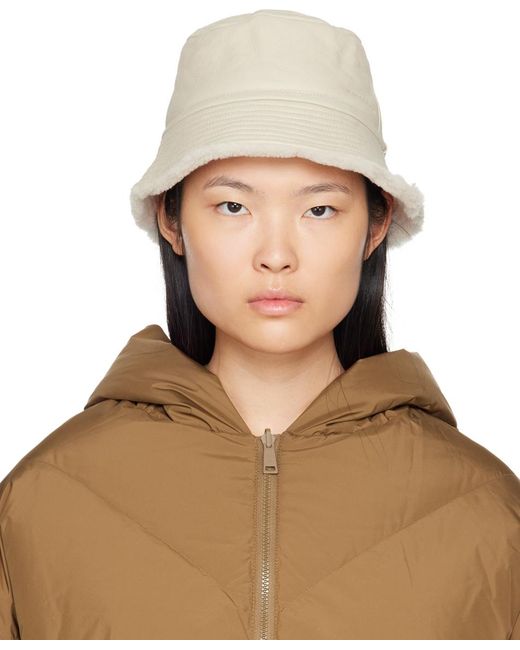 Yves Salomon Brown Off-white Curly Reversible Bucket Hat