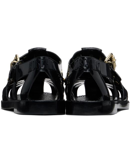 メンズ Moschino ブラック レタリングロゴ ジェリーサンダル Black