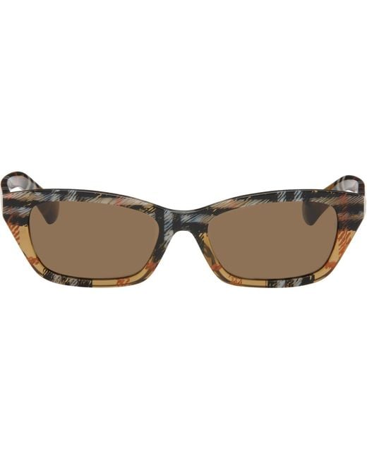 Burberry Brown Check Rectangle Sunglasses