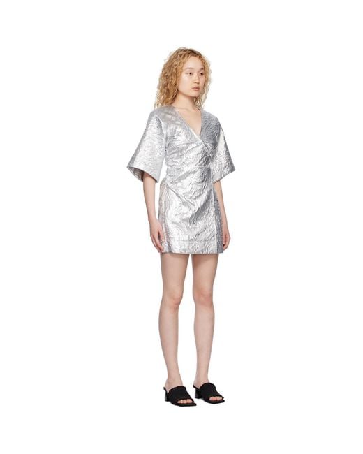 Ganni Black Silver Wrap Minidress