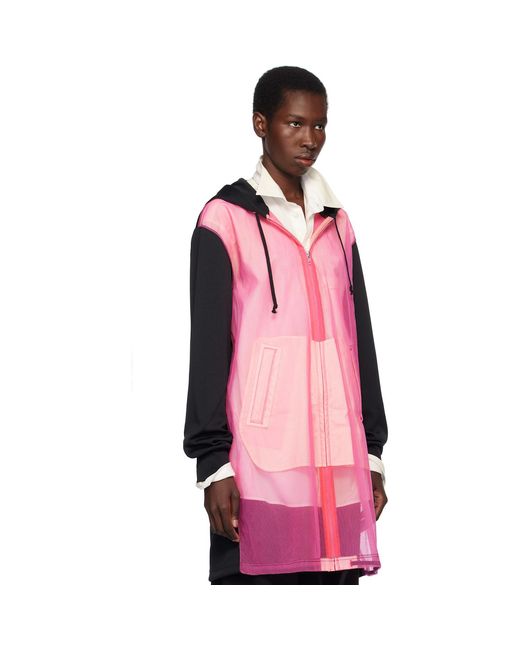 Comme des Garçons Pink Polyester Thick & Nylon Tulle Zip-Up Hoodie