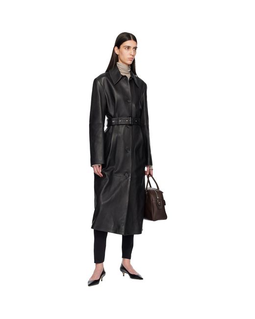 Totême Black Belted Leather Coat