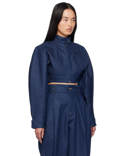 Jacquemus Blue Cropped Indigo Denim Moto Jacket