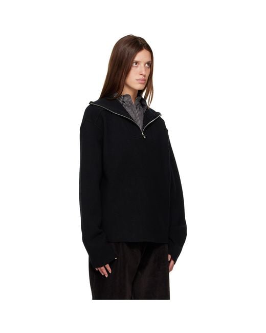 R2W Black Paulo Wool Hairy Zip-Up Sweater