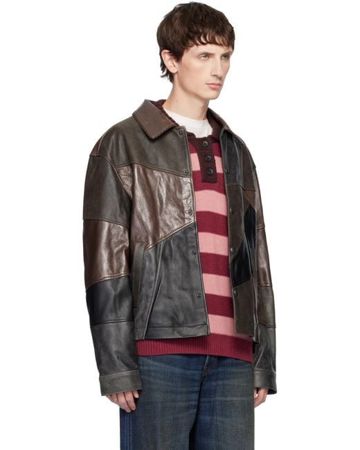 ANDERSSON BELL Black Patchwork Leather Jacket for men