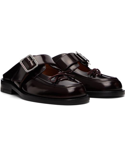 Marni Black Burgundy Bambi Buckle Slip-On Loafers