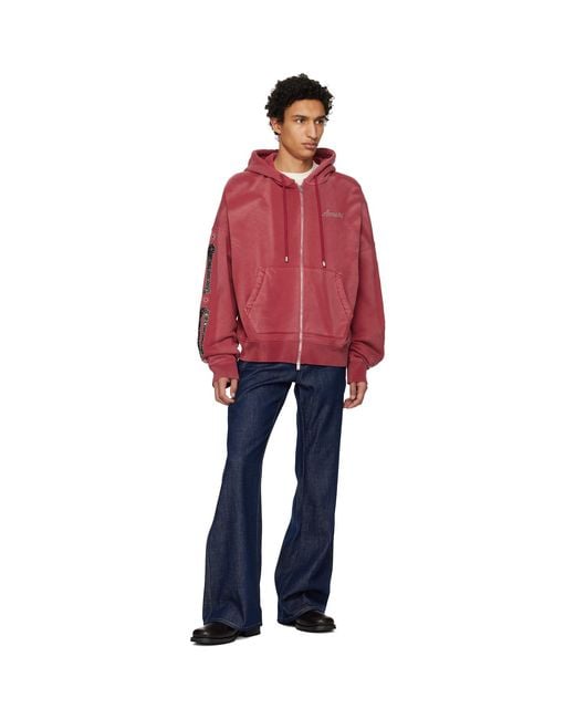 Amiri Red Bones Studded Oversized Zip Hoodie for men
