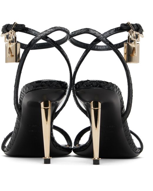 Tom Ford Black Python Pointy Padlock Naked Heeled Sandals