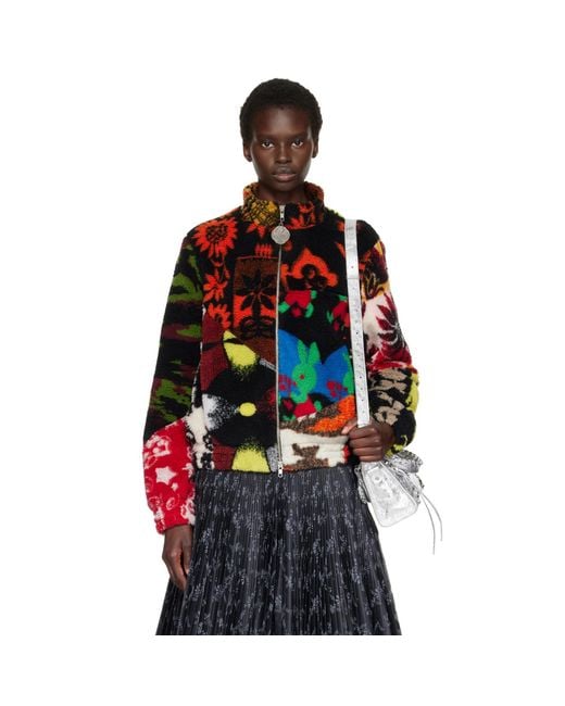 Chopova Lowena Red Patchwork Fitted Fleece Jacket