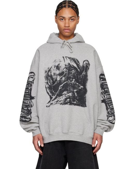 Pull À Capuche Surdimensionné Gris À Logos Et Image Gothiques Vetements pour homme en coloris Gray