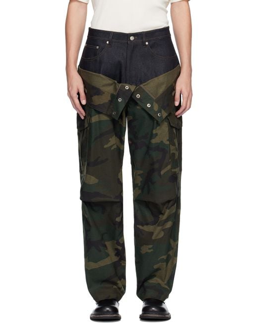 ANDERSSON BELL Black Khaki Camo Double Waist Work Wide-Leg Trousers for men