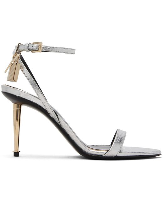 Tom Ford Black Nappa Padlock Pointy Naked Heeled Sandals
