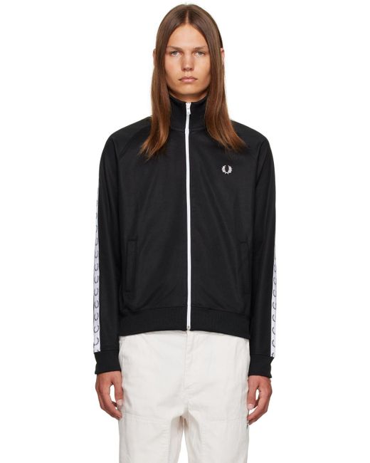 Fred Perry Black F Perry Taped Track Jacket for men