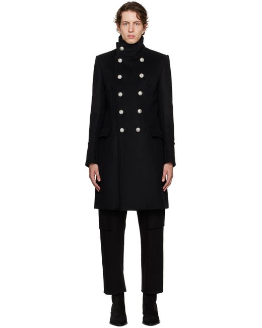Manteau militaire mi-long noir Balmain pour homme en coloris Black