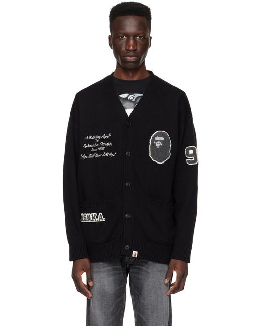 A Bathing Ape Black Embroidered Cardigan for men