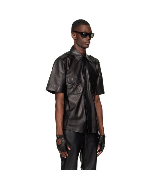Ernest W. Baker Black Short Sleeve Leather Shirt for men