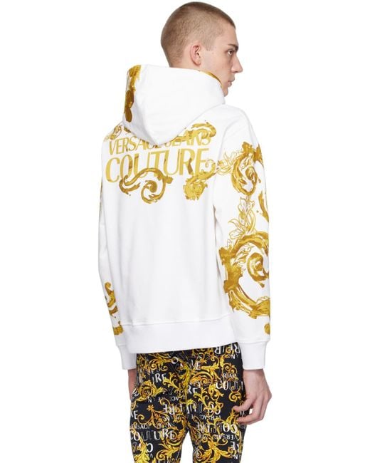 Versace Multicolor White & Gold Watercolor Couture Hoodie for men