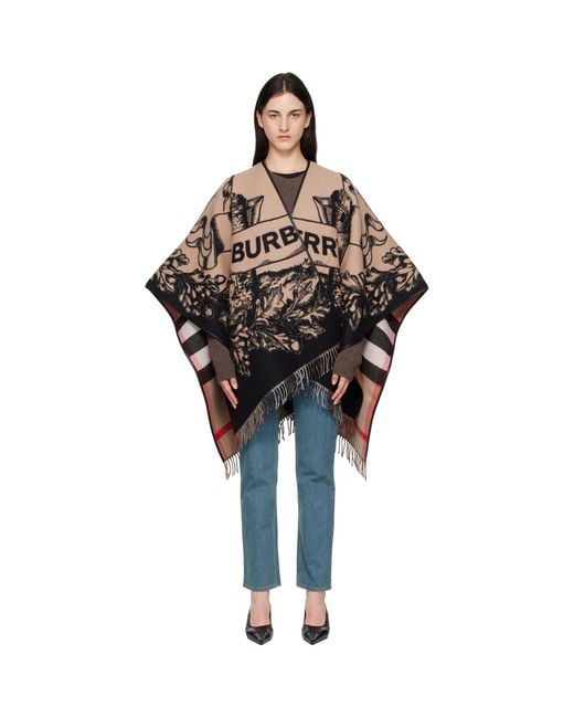 Burberry Black Gallant Knight Wool Cape
