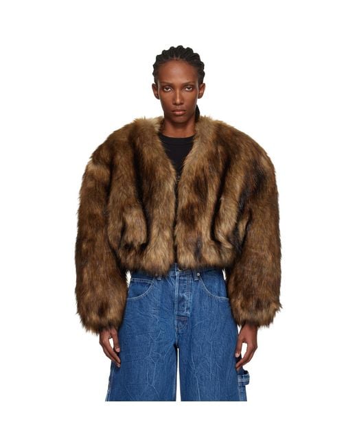 Alexander Wang Brown Cropped Faux-Fur Jacket