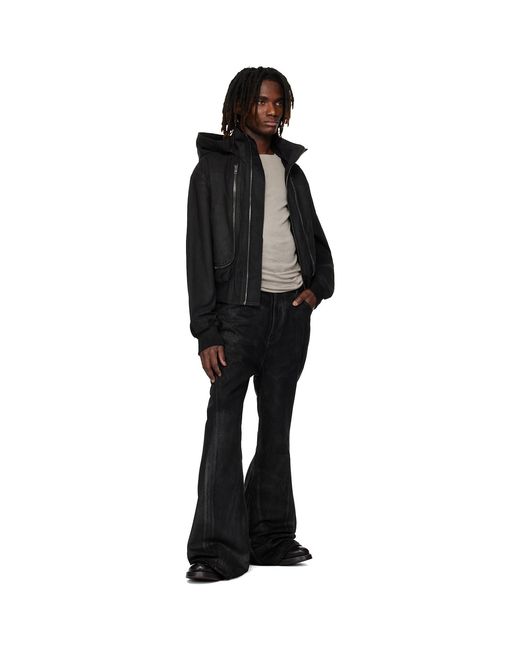 Det Blev Sent Black Waxed Hooded Cargo Bomber Jacket for men
