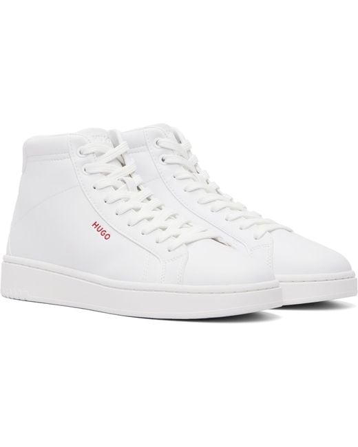 HUGO White Faux-Leather High-Top Sneakers for men