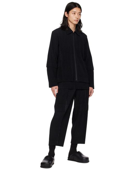Homme Plissé Issey Miyake Black Paneled Cargo Jacket for Men | Lyst