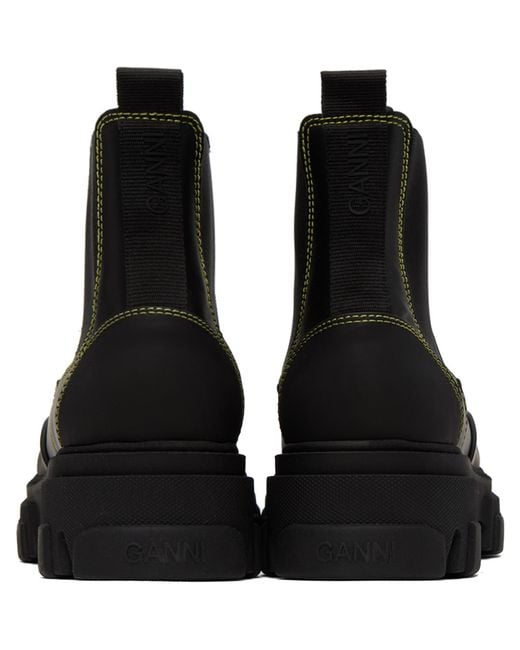 Ganni Black Stitching Chelsea Boots for men