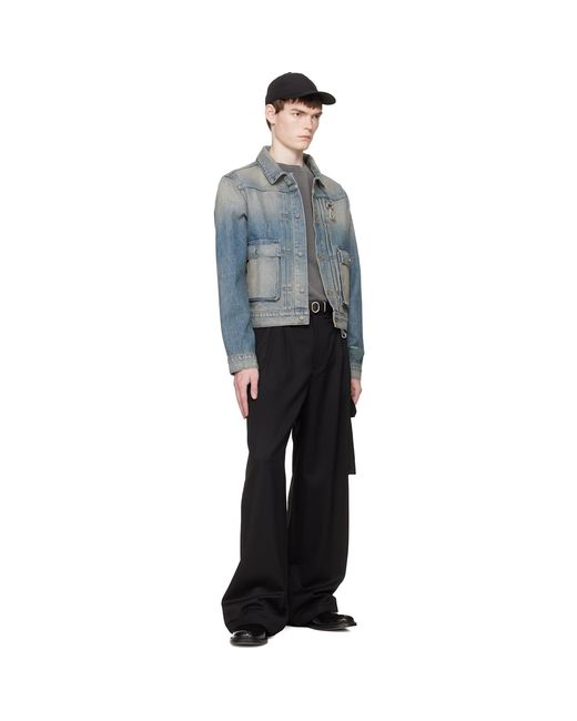 Reese Cooper Black Wool Pleated Cargo Pants for men