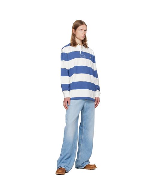 Polo Ralph Lauren Blue Classic Fit Khaki-Collar Rugby Shirt for men