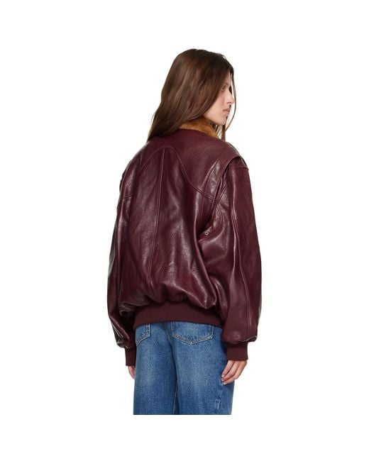 Rabanne Burgundy Textured Leather Bomber Jacket