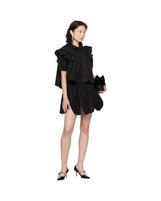 Simone Rocha Black Cropped Puff Sleeve Ruffle Frill Shirt
