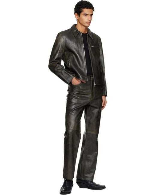TONYWACK Black Zip Leather Jacket for men