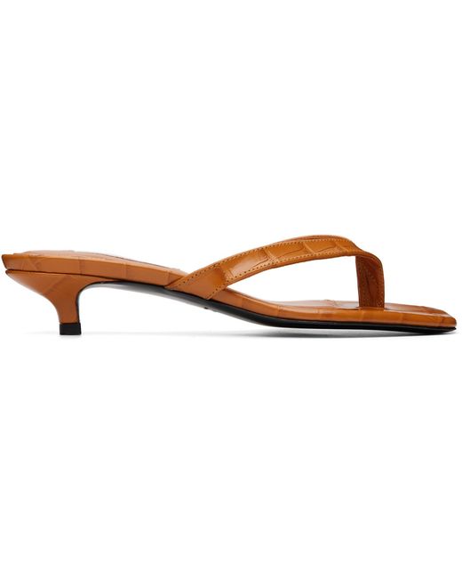 Totême Black Croco-Embossed Flip Flop Heeled Sandals