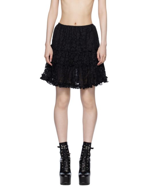 Anna Sui ブラック Shadow Blossom ティアード ペチコート ミニスカート Black