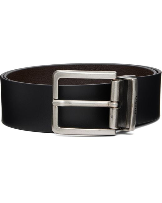 HUGO Black Buffed Leather Belt for men