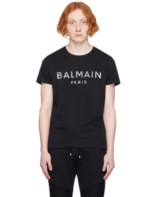T-shirt noir à logo imprimé Balmain pour homme en coloris Black