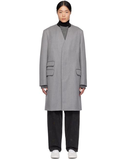 Grey collarless coat cheap