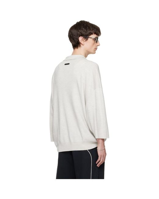 Fear Of God White Signature Three-Quarter Sleeve 90S Knit Polo for men