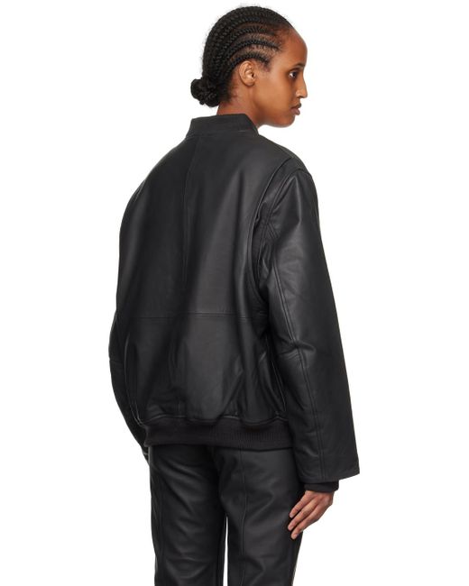 REMAIN Birger Christensen Black Zip Leather Bomber Jacket