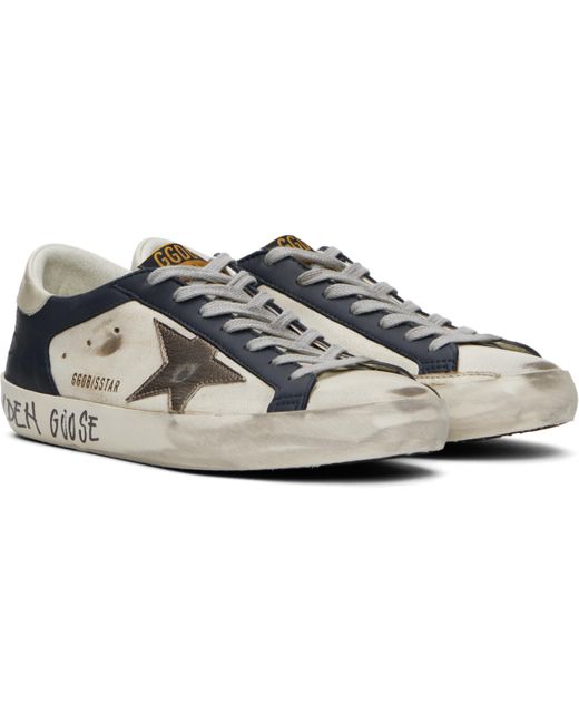 メンズ Golden Goose Deluxe Brand ホワイト＆ネイビー Super-Star スニーカー Black