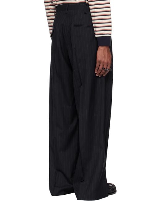 KHOKI Black Pinstripe-Pattern Trousers for men