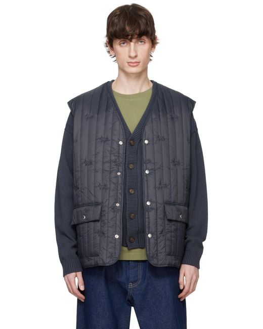 Maison Kitsuné Blue Sleeveless Quilted Vest for men