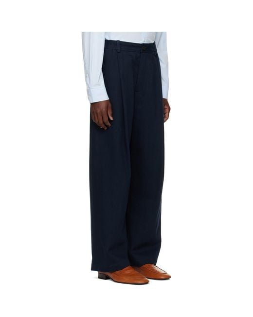 Studio Nicholson Blue Shire Cotton Pleated Trousers for men
